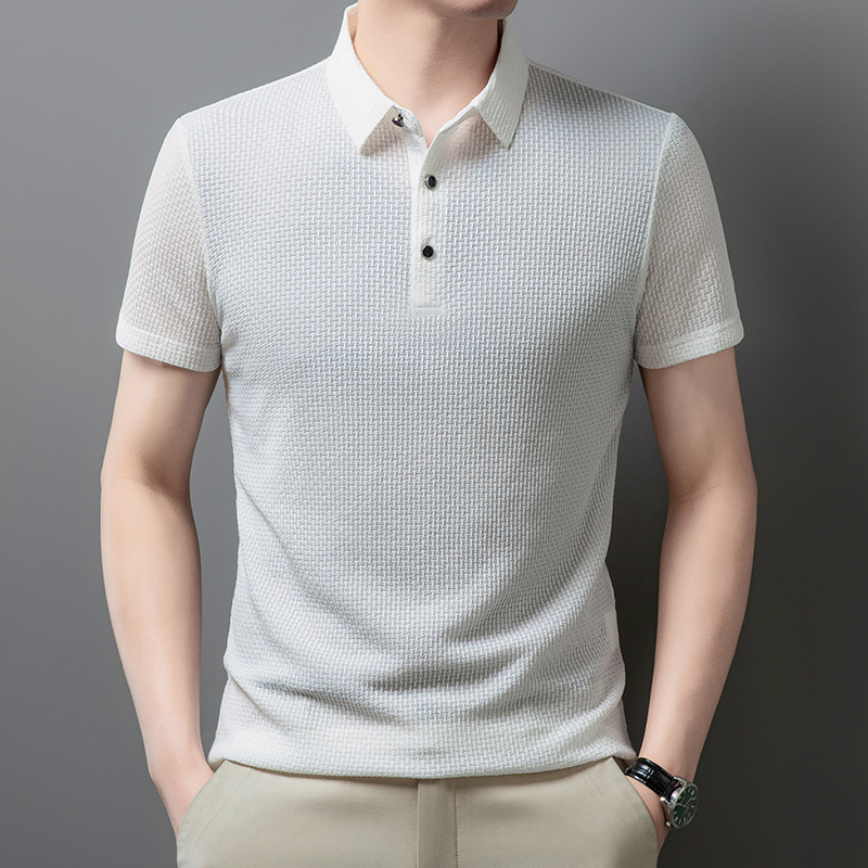 Ice Silk Men's Polo Shirt 2024 Summer Casual Men's Jacquard T-Shirt Men's Lar Non-ironing New Short-sleeved T-shirt