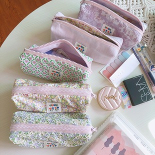 Plain Sibba Bag Cream Light Purple Salt Floral Pencil Bag Boat Cosmetic Bag Storage Canvas Bag Sweet and Fresh