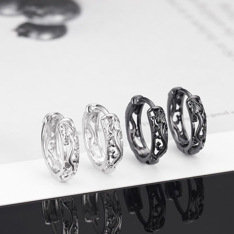 Plated S925 Pure Silver Dragon earrings men's single retro ethnic style earrings men's earrings 2021 new fashion ornaments