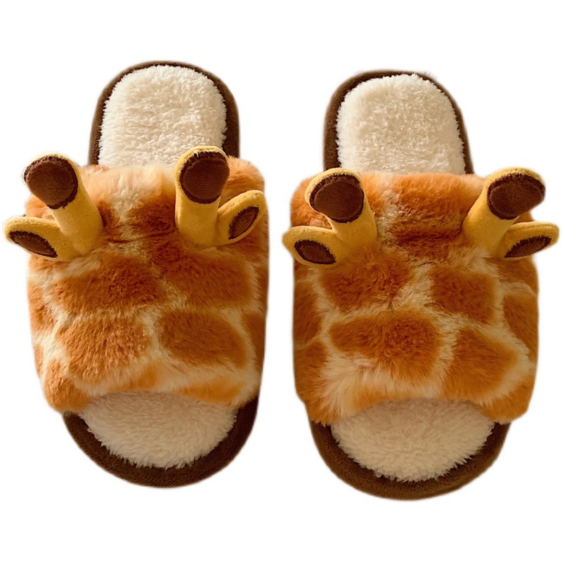 Women's winter new indoor warm cotton-padded shoes cartoon giraffe plush confinement shoes for students