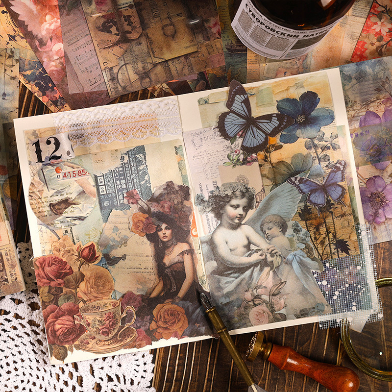 Jiao Gang misty summer Journal material paper cross-border retro background decorative stickers non-adhesive collage note book