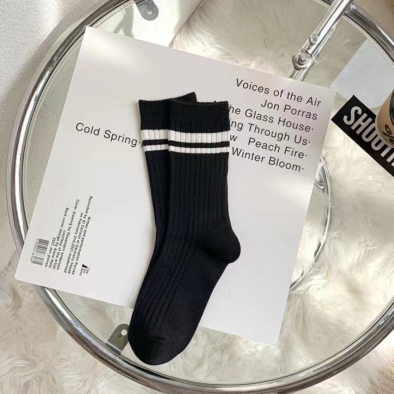Striped mid-length stockings European and American-style women's hip-hop stockings letter white skateboard hip-hop stockings European and American-style stockings