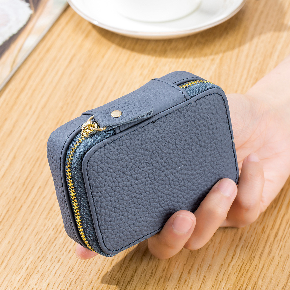 New mini leather lipstick bag with Mirror first layer cowhide makeup storage bag change coin earphone bag for women