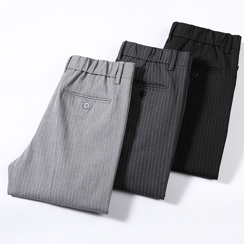 2022 Spring and Summer Striped Men's Casual Pants Korean Style Slim-fit Small Straight Trousers Fashionable Stretch Long Pants for Men