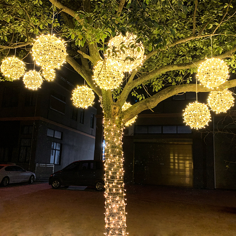 Factory direct led rattan ball lamp outdoor rainproof ball lamp landscape Hanging Tree ball lamp outdoor lights wholesale light string