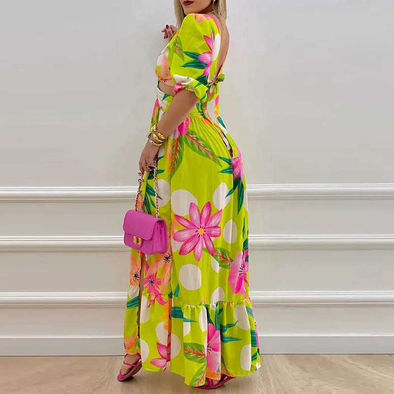 2024 Amazon cross-border foreign trade Europe and the United States women's summer fashion personality collar printed waist dress