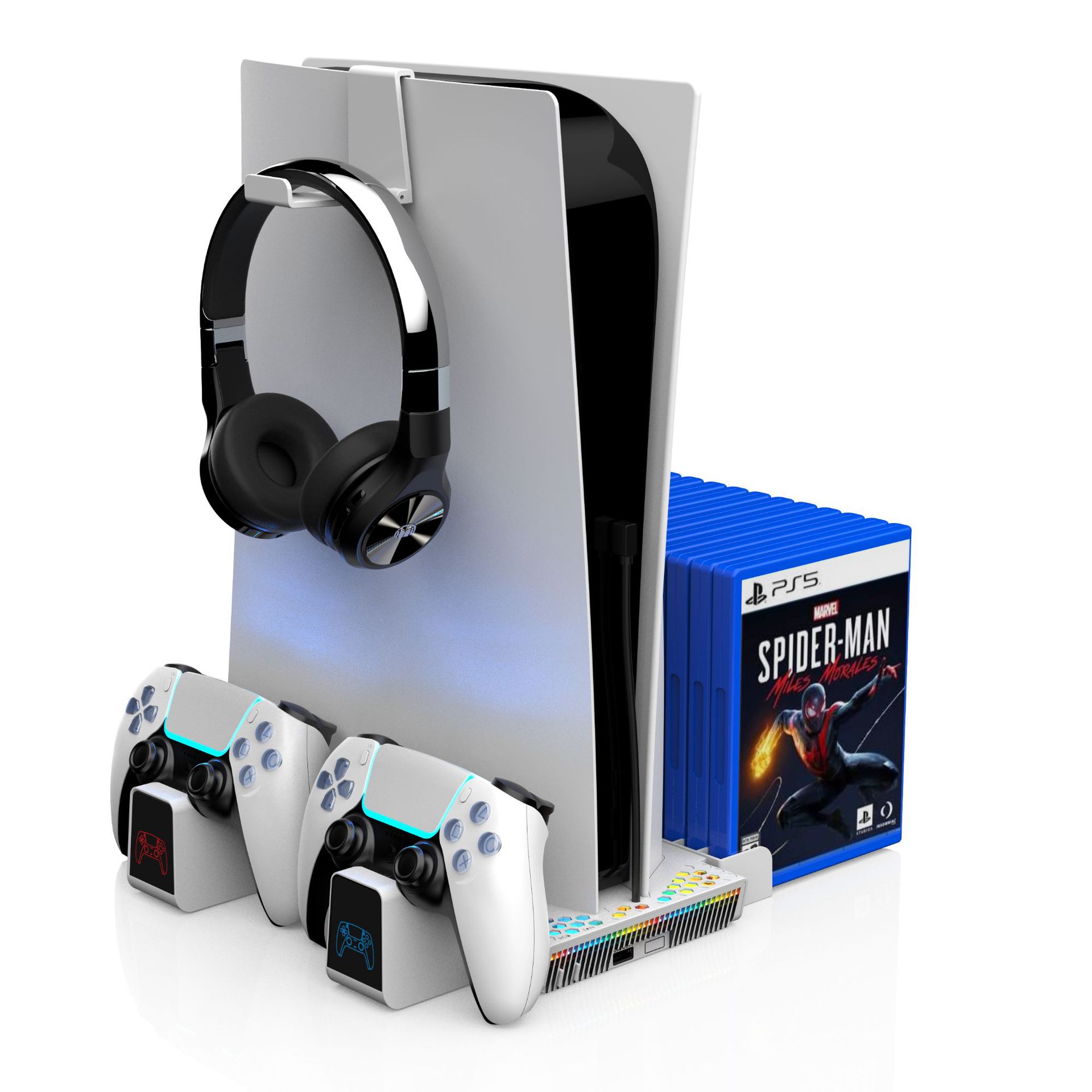 PS5Slim multi-function bracket base PS5 handle double-seat charger with earphone storage rack bracket accessories DZ505