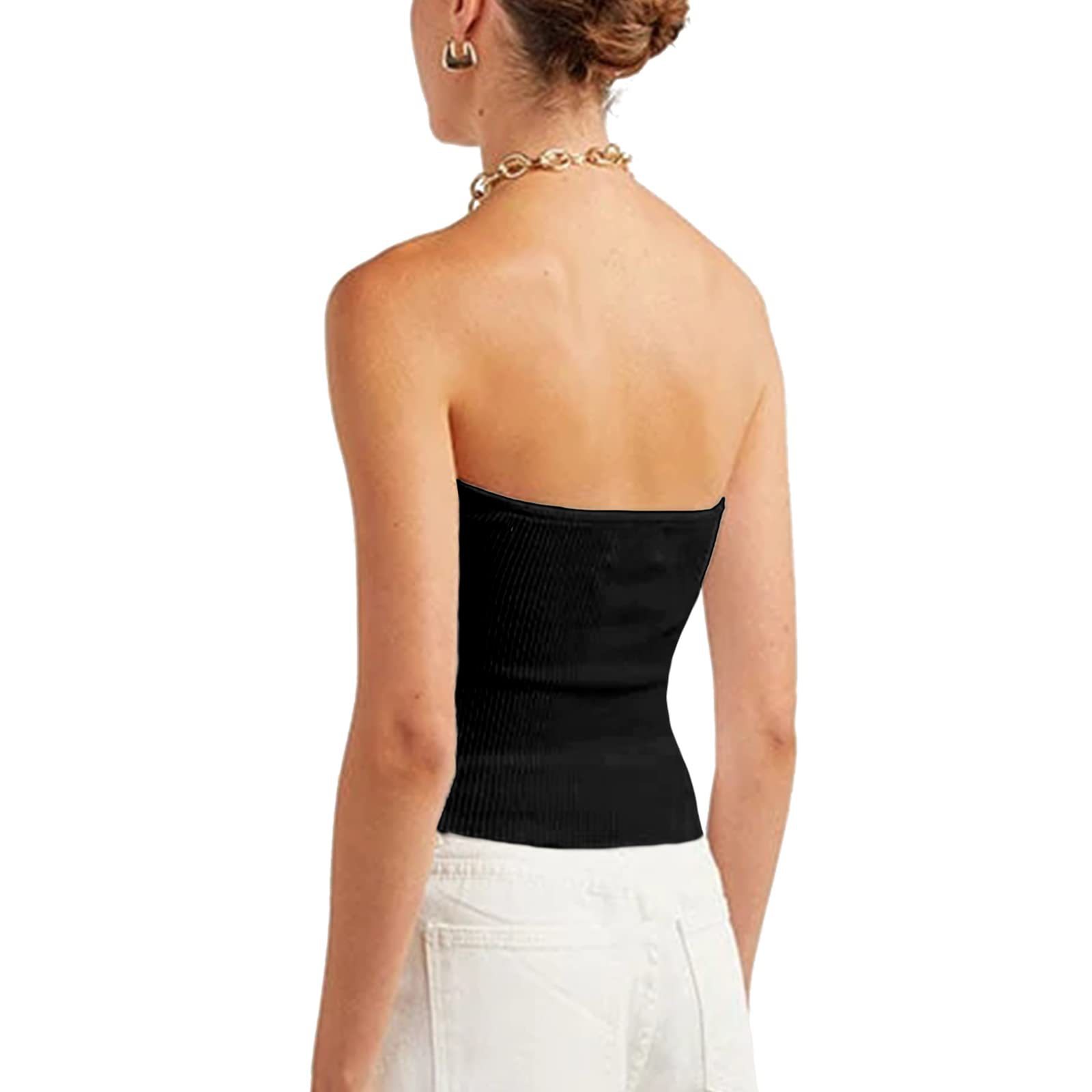 2024  European and American Spring and Summer New Solid Color Twisted Sling Short Tight Backless Tube Top Sweater Women's Clothing_voghion.com