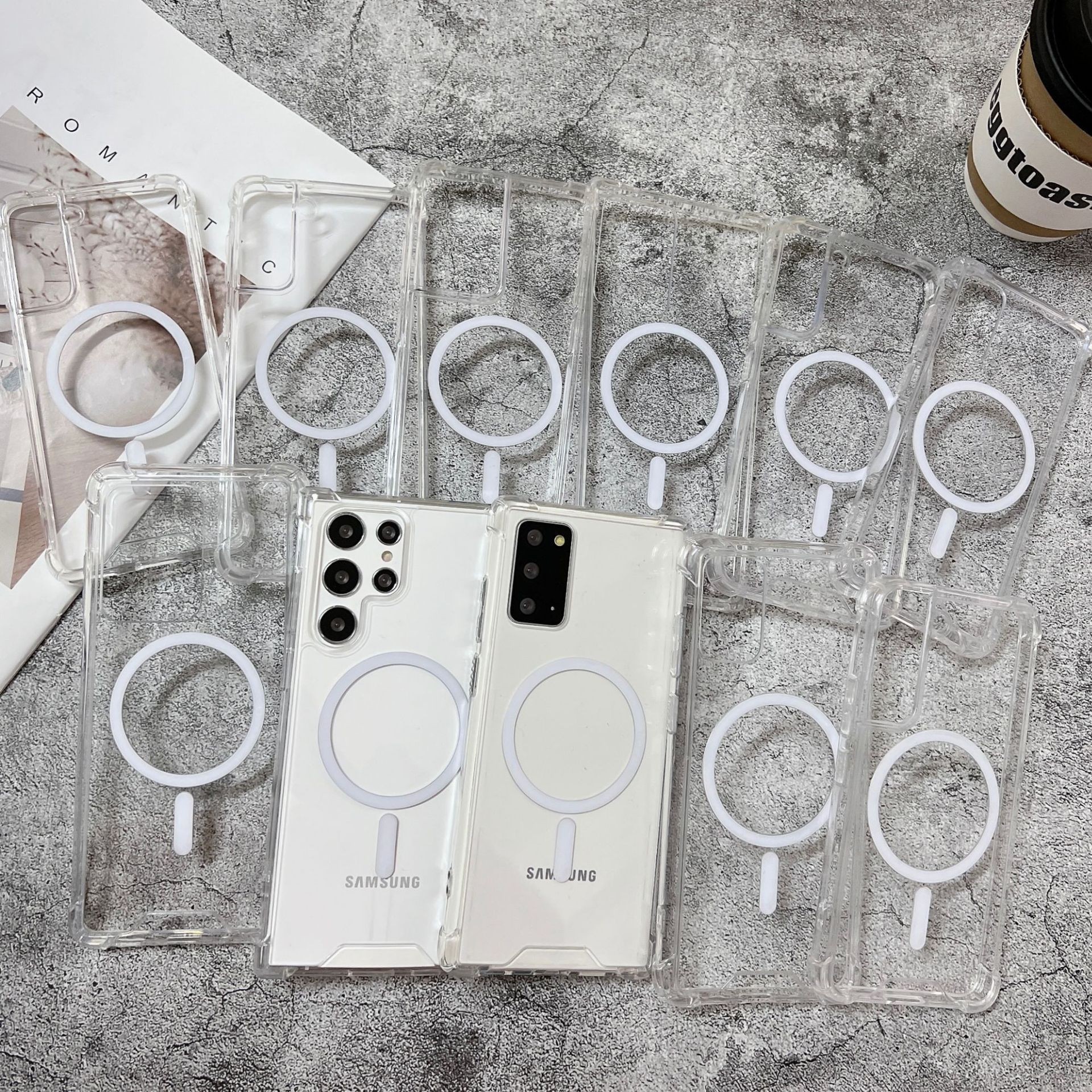適用三星S24Ultra磁吸透明手機殼s21內防摔膠套S23Ultra保護套