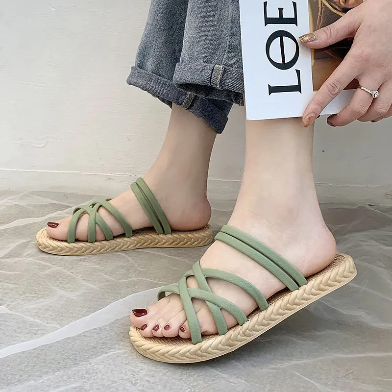 Slippers Women's Outer Wear 2024 Summer New Korean Style Internet Celebrant Roman Fairy Style Flat Sandals for Students Women's Trendy