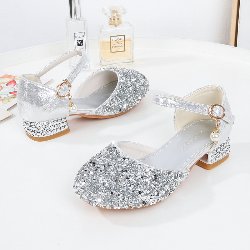 Girls' silver princess shoes children's high heel toe shoes student performance shoes catwalk piano performance shoes summer sandals