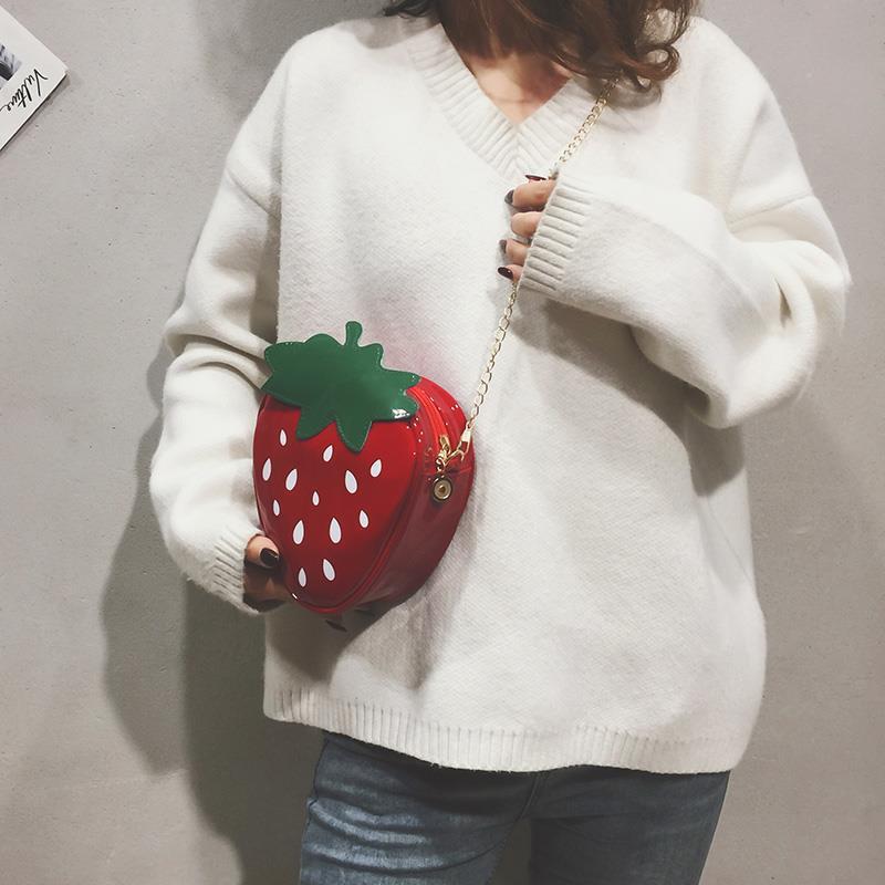 Bag Women's New Fashionable Korean-style Chain Cartoon Girls ins Super Popular All-match Strawberry Crossbody Shoulder Bag