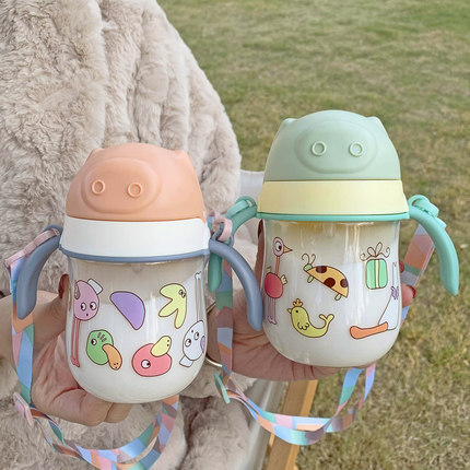 Baby drinking cup leak-proof anti-choking straws Cup children's water bottle portable drop-resistant handle out of kindergarten small