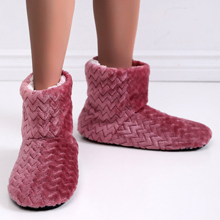 Winter High-top Round-toed Baotou Flat-heeled Home Solid Color Autumn and Winter Deep Mouth Thick Red Slippers Boots