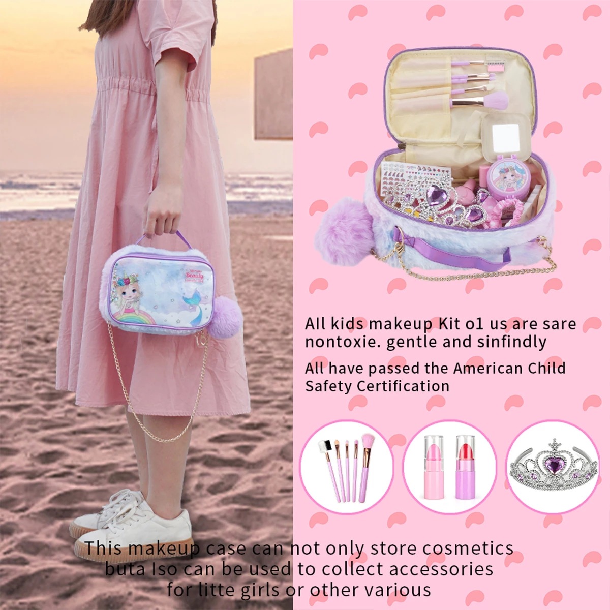 Cross-border children's cosmetics girls play house DIY makeup lipstick Nail Polish Crown makeup handbag suit