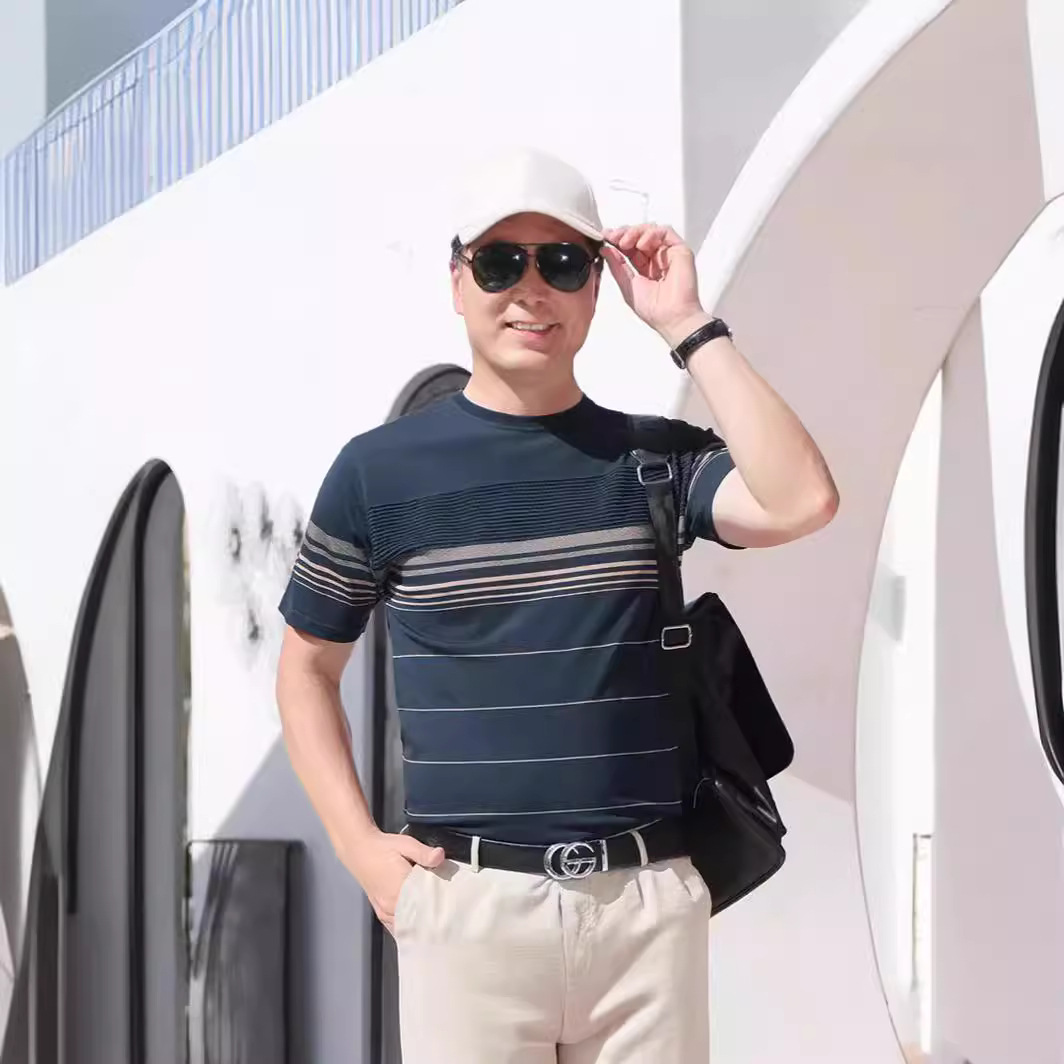 Summer Dad's Short-sleeved T-shirt Men's Ice Silk Lapel Half-sleeved Top Middle-aged and Elderly Men's Grandpa's Summer Clothes