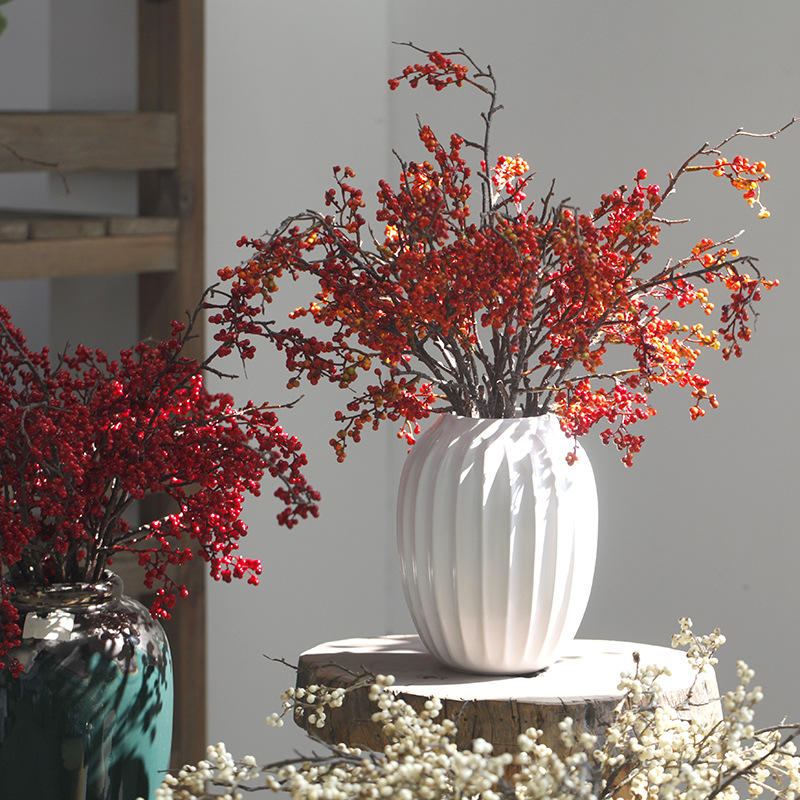 Artificial Flowers Christmas Fortune Fruit Holly Fruit New Year Ornaments Mountain Return Decoration Red Fruit Flower Ornaments Berry Acacia Bean