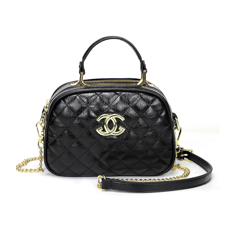 Cowhide rhombus handbag double-layer zipper high-grade niche versatile crossbody chain bag small round bag light luxury wholesale