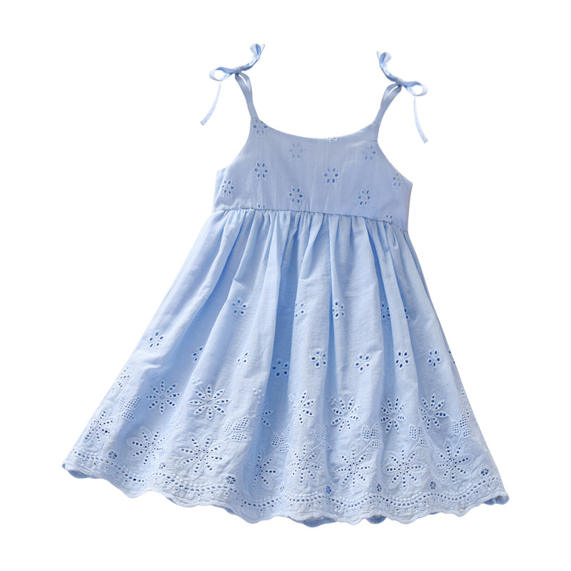 Girls' vest dress summer Korean style western style strap princess dress 2022 new girl hollow embroidery dress summer