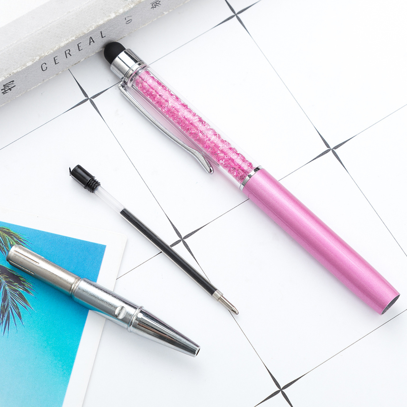 Diamond Crystal touch screen advertising pen in stock Metal Ballpoint Pen capacitor crystal pen printable LOGO Gift Promotion