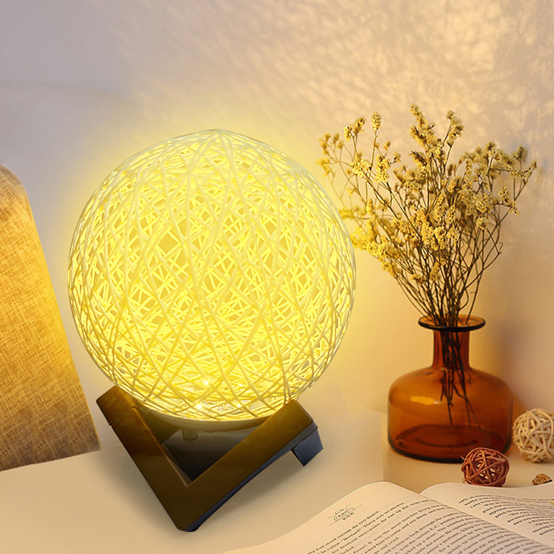 Creative rattan ball night light intelligent voice colorful table lamp bedroom sleeping atmosphere night light birthday gift