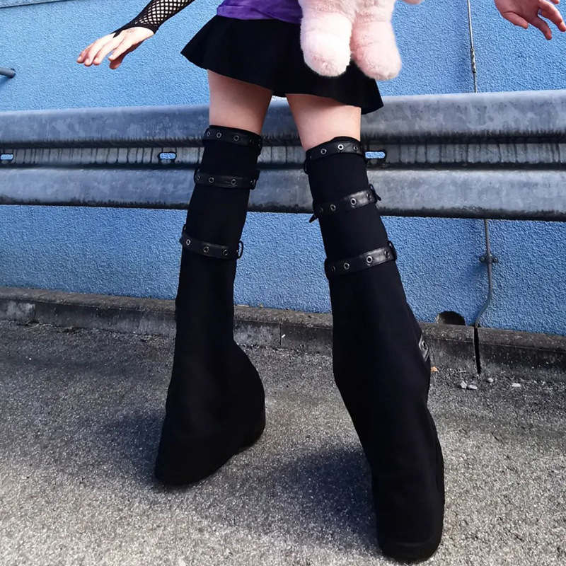Amazon European and American Diablo Punk Style Sweet Cool Spice Girls Corn Eyes Metal Buckle Decorative Flared Pants Knitted Leg Socks Leg Cover