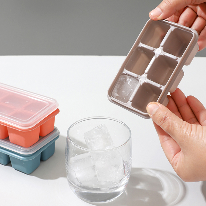 Silicone Ice Tray mold 6-grid ice box household homemade quick freezer creative large ice cube grinding tool with lid
