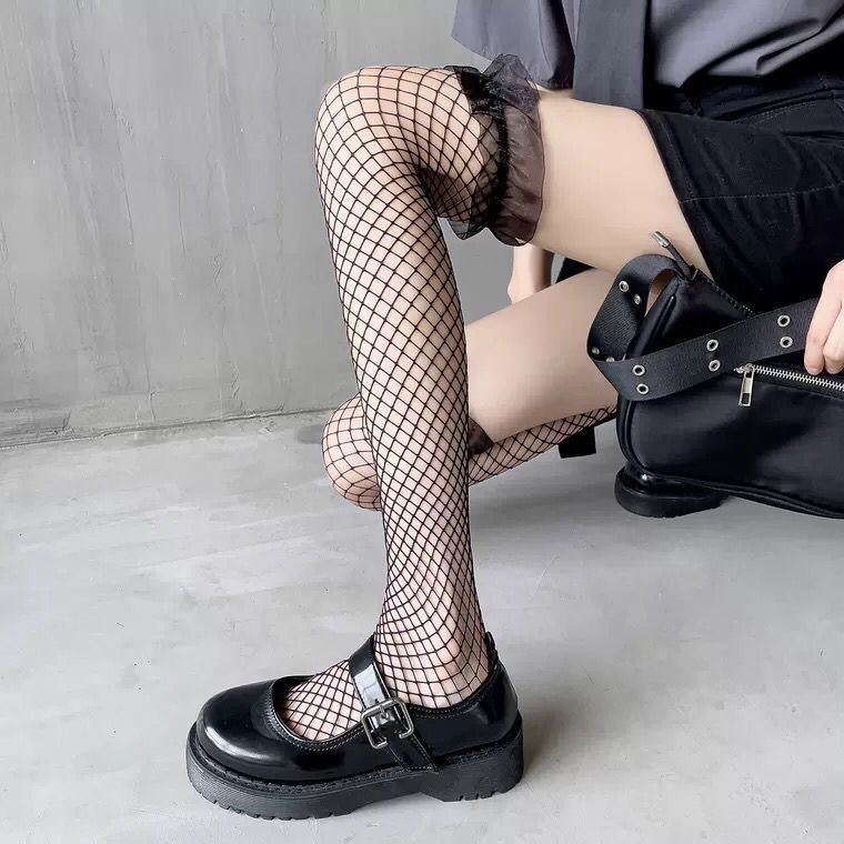 Silk stockings black ins broken half mesh lace long tube over the knee sweet cute core-spun silk thigh socks