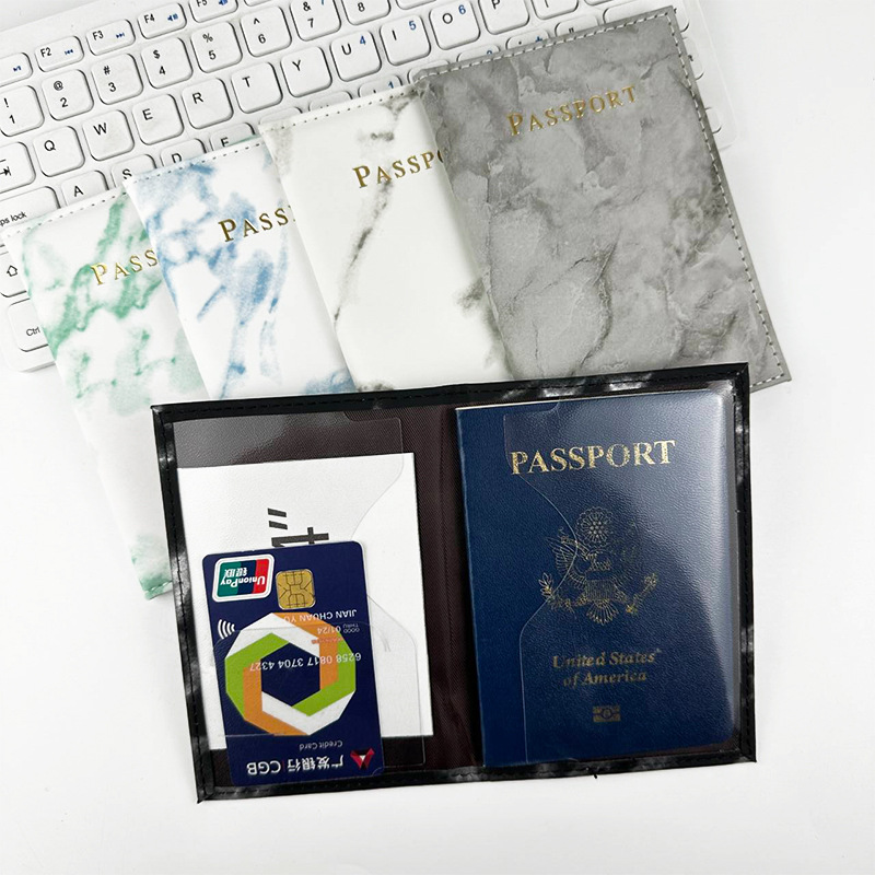 in stock Cross-border Multicolor Marble Pattern Passport Protective Cover Multi-function PU Leather Passport Bag with Card Holder