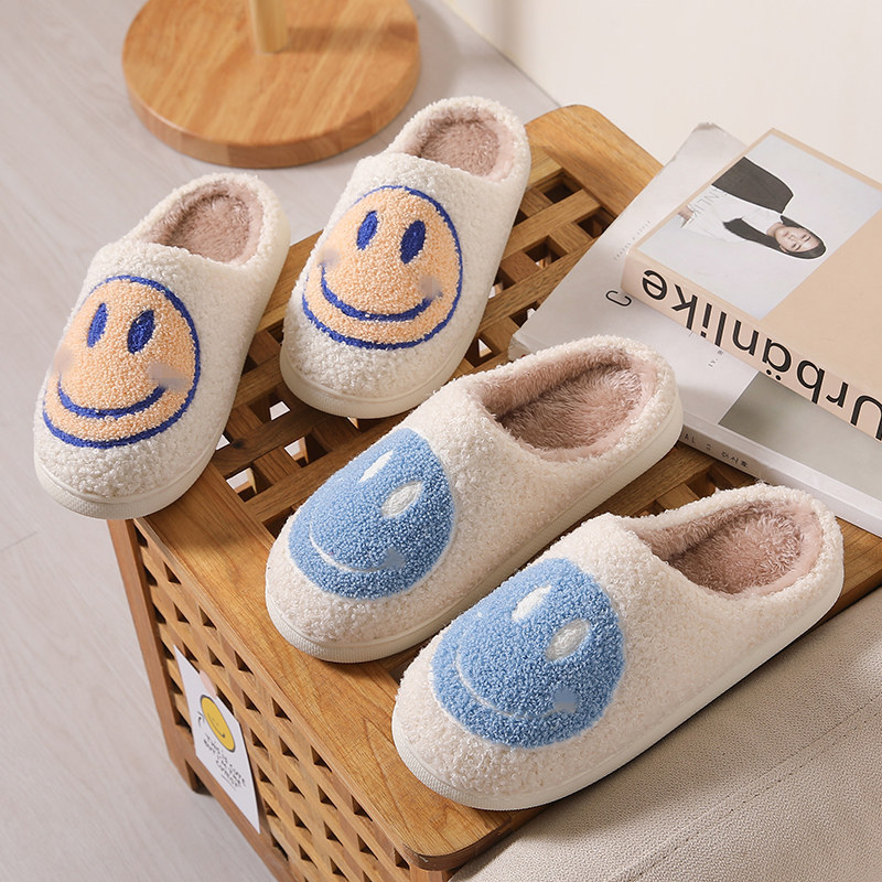 Winter Cute Cartoon Smiley Home Cotton Slippers Wholesale Household Mao Mao Slippers Women Couple Warm Slippers Indoor