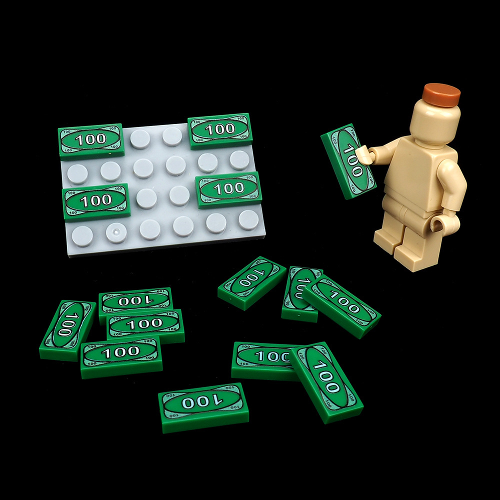 Green 100 banknote banknote pattern 1*2 building blocks 3069 small particle scene accessories model compatible with Lego