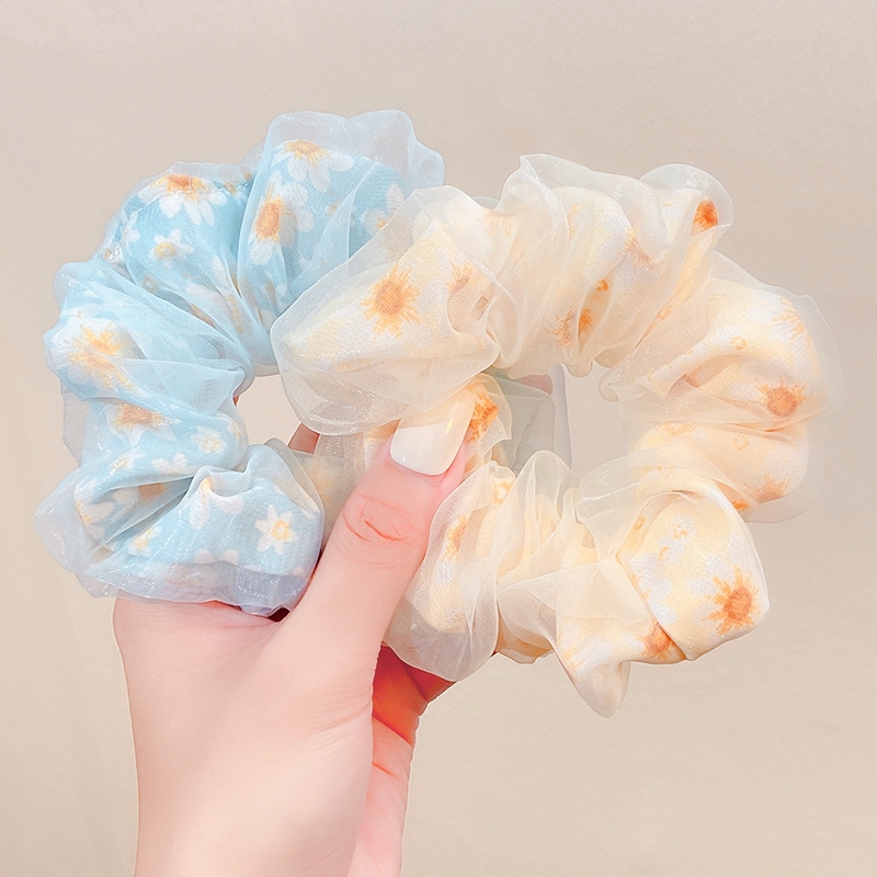 Korean New Style Chiffon Large Intestine Hair Ring Flower Double-Layer Pony Tail Head Rope Cyber Popular Girl Ball Head Rubber Tendon Hair Accessories