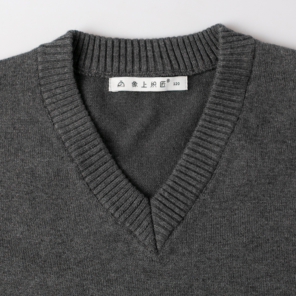 2022 Cross-border Children's Sweater Simple Cotton Big Boy's Pullover Top Basic V-neck Solid Color Sweater