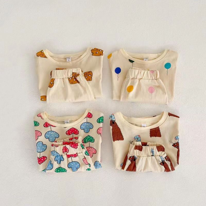 Ice Silk Fabric Baby's suit Wide Pine Summer Short-sleeved Shorts Children's Pajamas Cold Home Clothes Air-conditioning Clothes for Boys and Girls