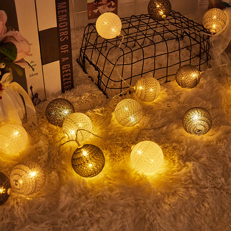 Thailand led cotton thread ball light string Christmas holiday ins bedroom decoration white thread ball light small colorful light string light flashing light