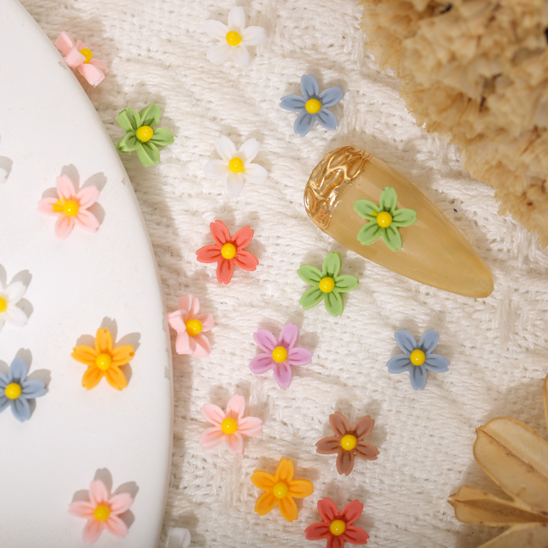 Nail art five-petal flower jewelry cross-border explosions frosted macaroon color three-dimensional small flower matte color painted nail drill