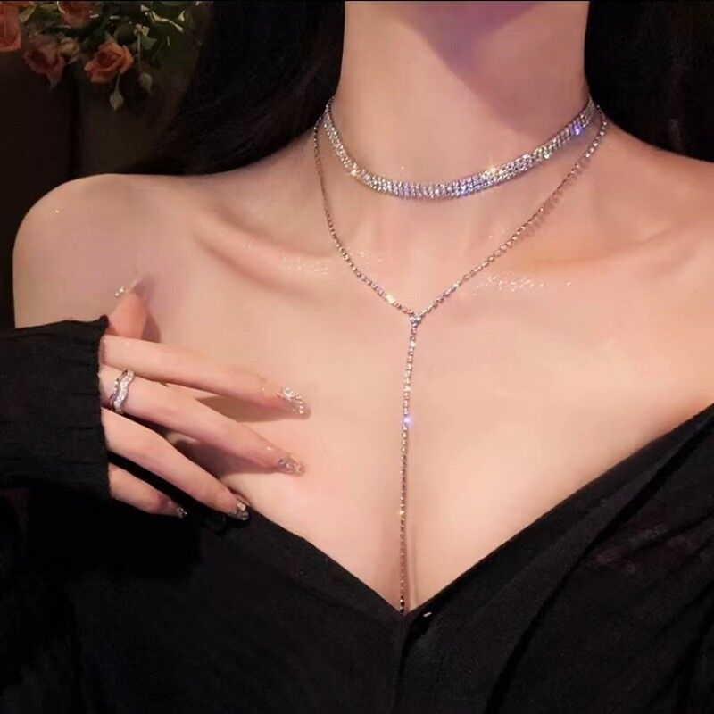 Cross-Border Claw chain full diamond multi-layer stacked necklace clavicle chain hot girl jewelry women's sweater chain tassel necklace jewelr