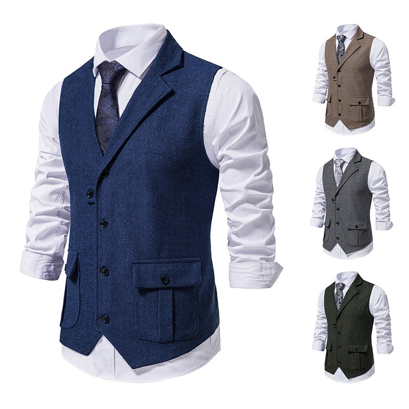 2024 foreign trade new men's single-breasted casual suit vest cross-border fashion Men's retro vest men's vest