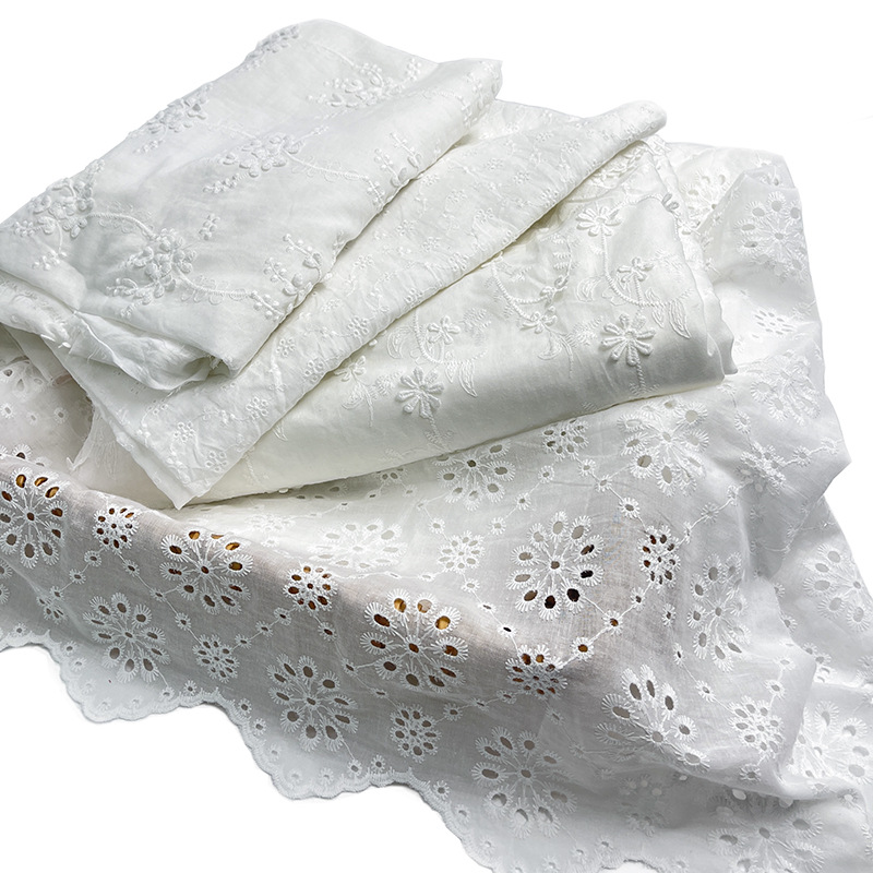 Lace fabric cotton hollow embroidered fabric cotton thread bilateral three-dimensional embroidery clothing dress cotton embroidered cloth