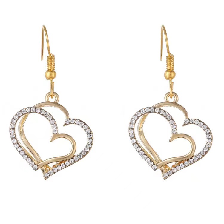 European and American popular jewelry suit wedding dinner wedding accessories double heart-shaped peach heart-shaped earrings necklace factory direct sales