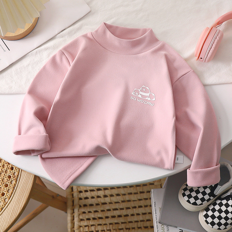 Children's half turtleneck de Velvet bottoming shirt top boys' and girls' inner wear warm spring and autumn clothes middle and big children's underwear winter