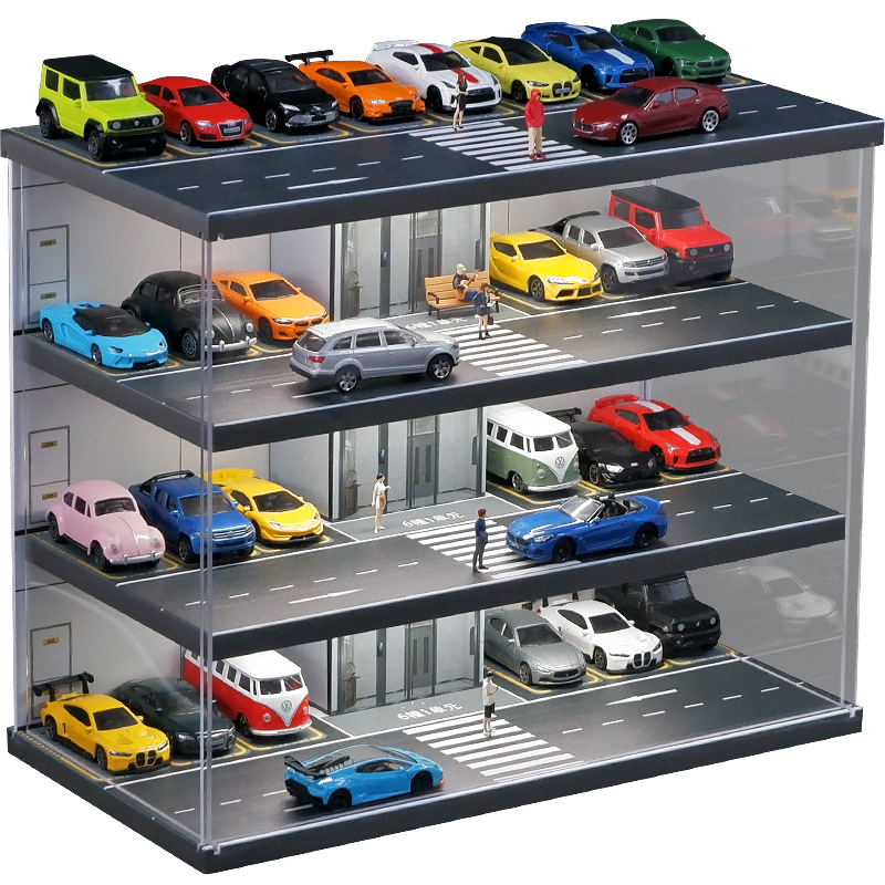Parking lot model Scene 1:64 simulation elevator series garage scene acrylic box display cabinet with lights