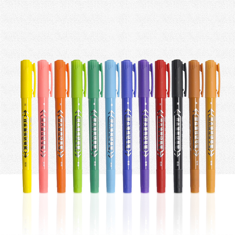 Manufacturer Zhongbai 12-color double-headed ink-adding marker pen student painted hook line oily marker brush