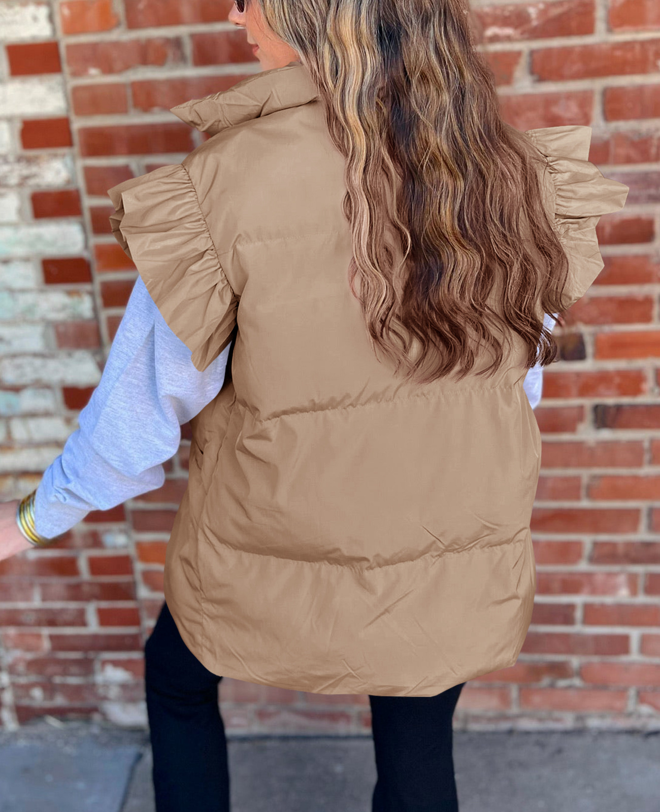 Grenzüberschreitende europäische und amerikanische Herbst- und Winterneuheiten mit lockerer Tasche und Baumwollpolsterung, fliegende Ärmel, elegante Weste, Stehkragen, Mode, Einreiher_voghion.com