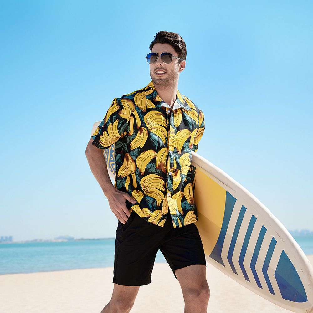 Hawaiian Style Seaside Floral Beach Summer Thin Fashionable Loose Casual Vacation Shirt Floral Shirt Men's Short Sleeve