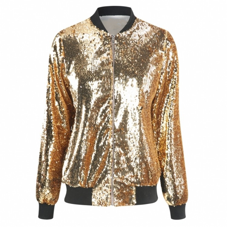 Factory in stock wholesale women's autumn sequin jacket plus size loose bead baseball jacket European and American women's clothing