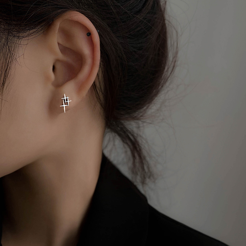 925 silver stud earrings men's retro distressed star small earrings earrings silver jewelry women's simple personality 2023 fashion