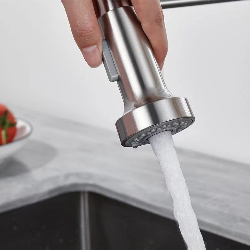 Cross-border 304 stainless steel spring faucet pull-out kitchen hot and cold multi-function telescopic rotating vegetable basin faucet