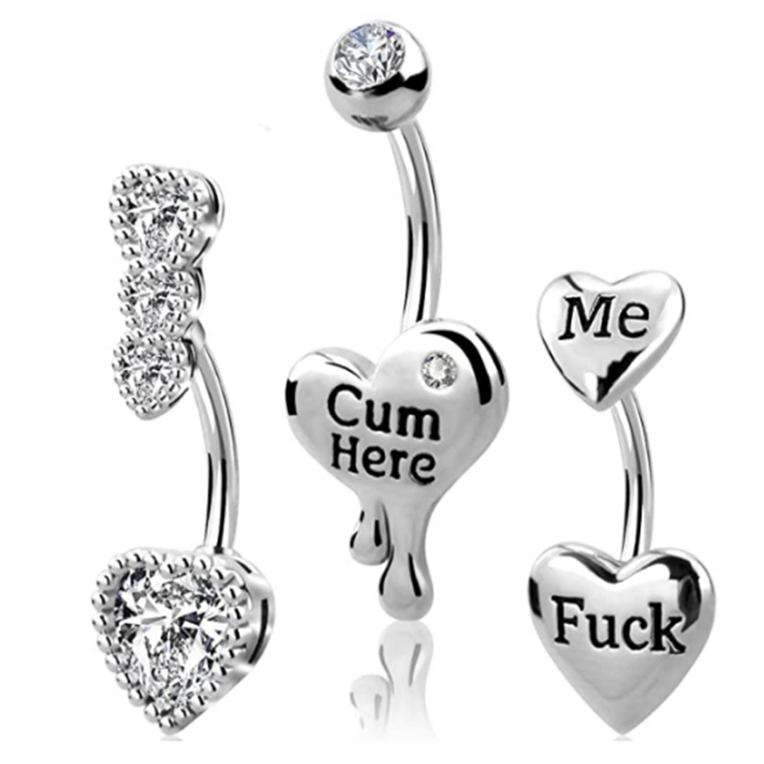 Gaby European and American Heart Shaped Zircon Set Letter Simple Navel Nail Punk Personalized Navel Ring Piercing Jewelry
