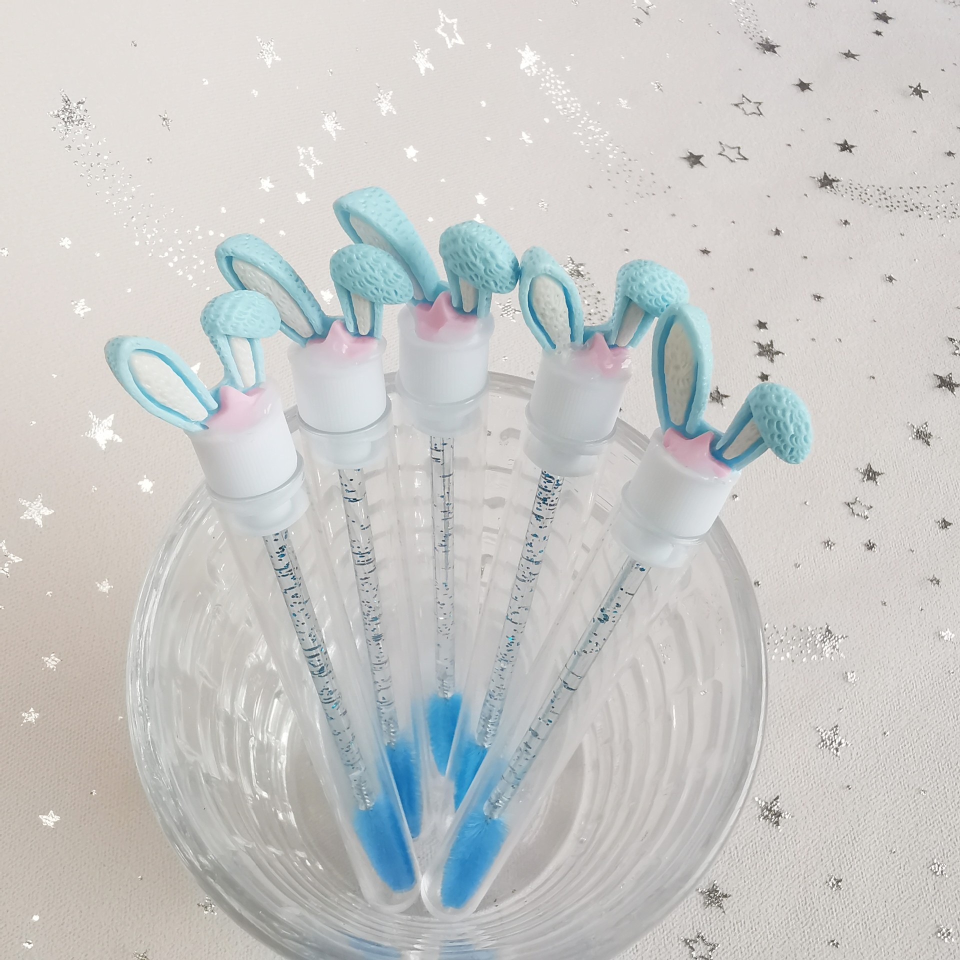 Cross-border test tube mascara brush rabbit ears non-disposable color crystal rod mascara brush eyebrow comb eyelash tool